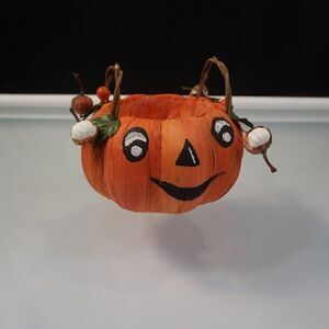Vintage Halloween Jack O Lantern Pumpkin Candy Container Basket Pail